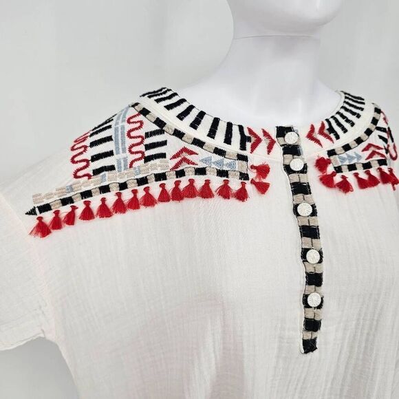 Johnny Was Biya Ramar Peasant Boho Tassel Oversized Top White S - Picture 5 of 10